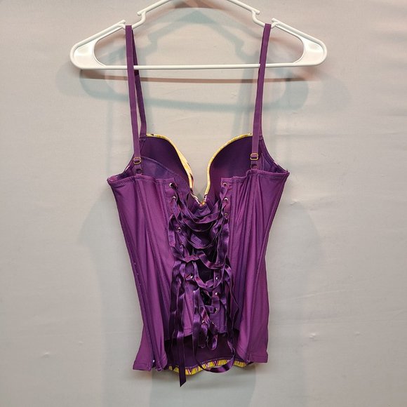 Fredericks of Hollywood Corset Lace up Back Purple Yellow Womens Small - Picture 4 of 11